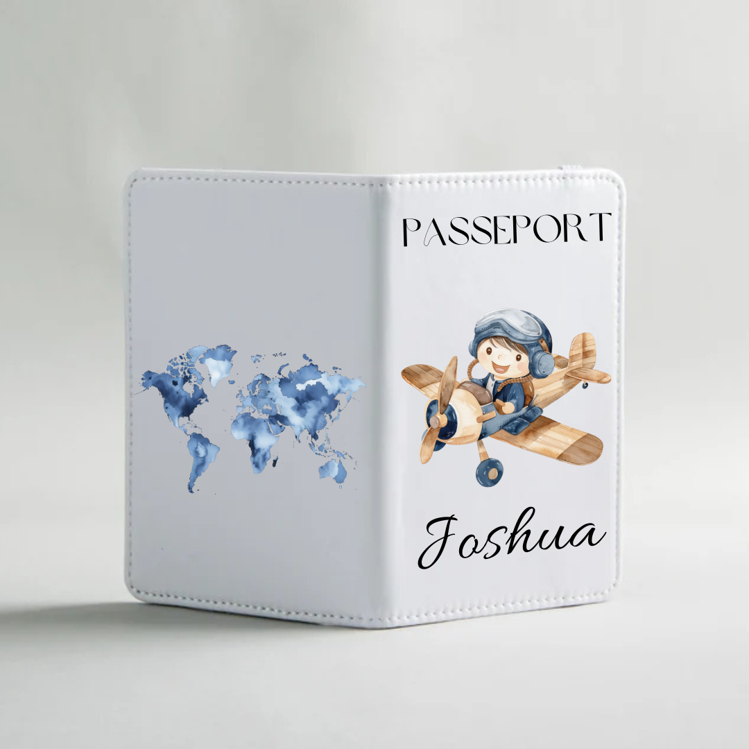Protège-passeport enfant garçon – Ourson aviateur