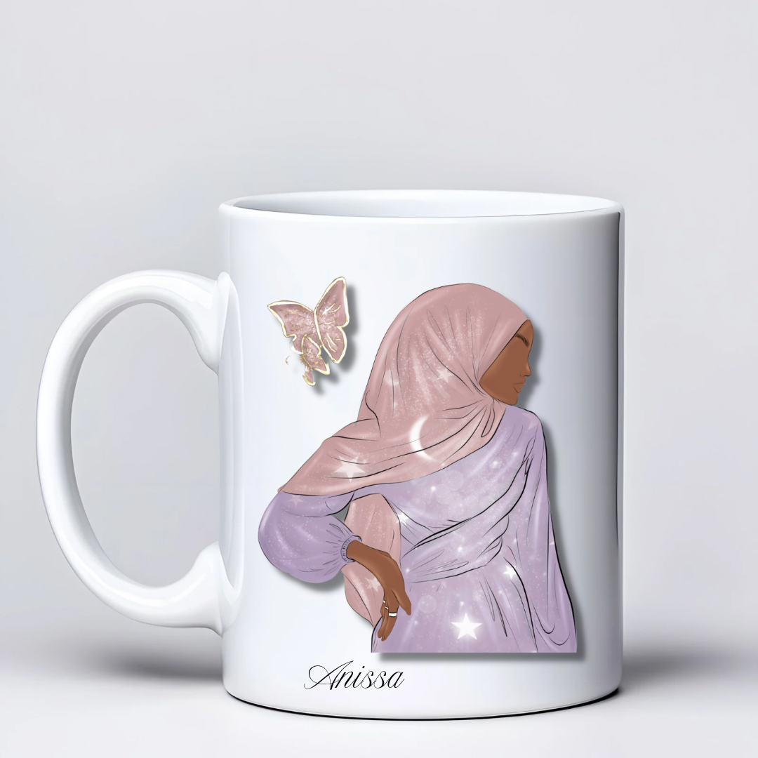 Mug personnalisé – Illustration femme voilée papillon