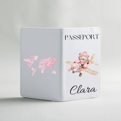 Protège-passeport enfant fille – Ourson aviateur