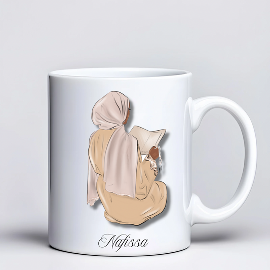 Mug personnalisé – Illustration femme voilée lisant
