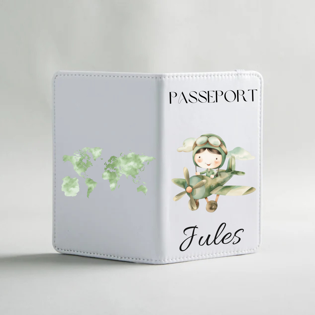 Protège-passeport enfant garçon – Ourson aviateur