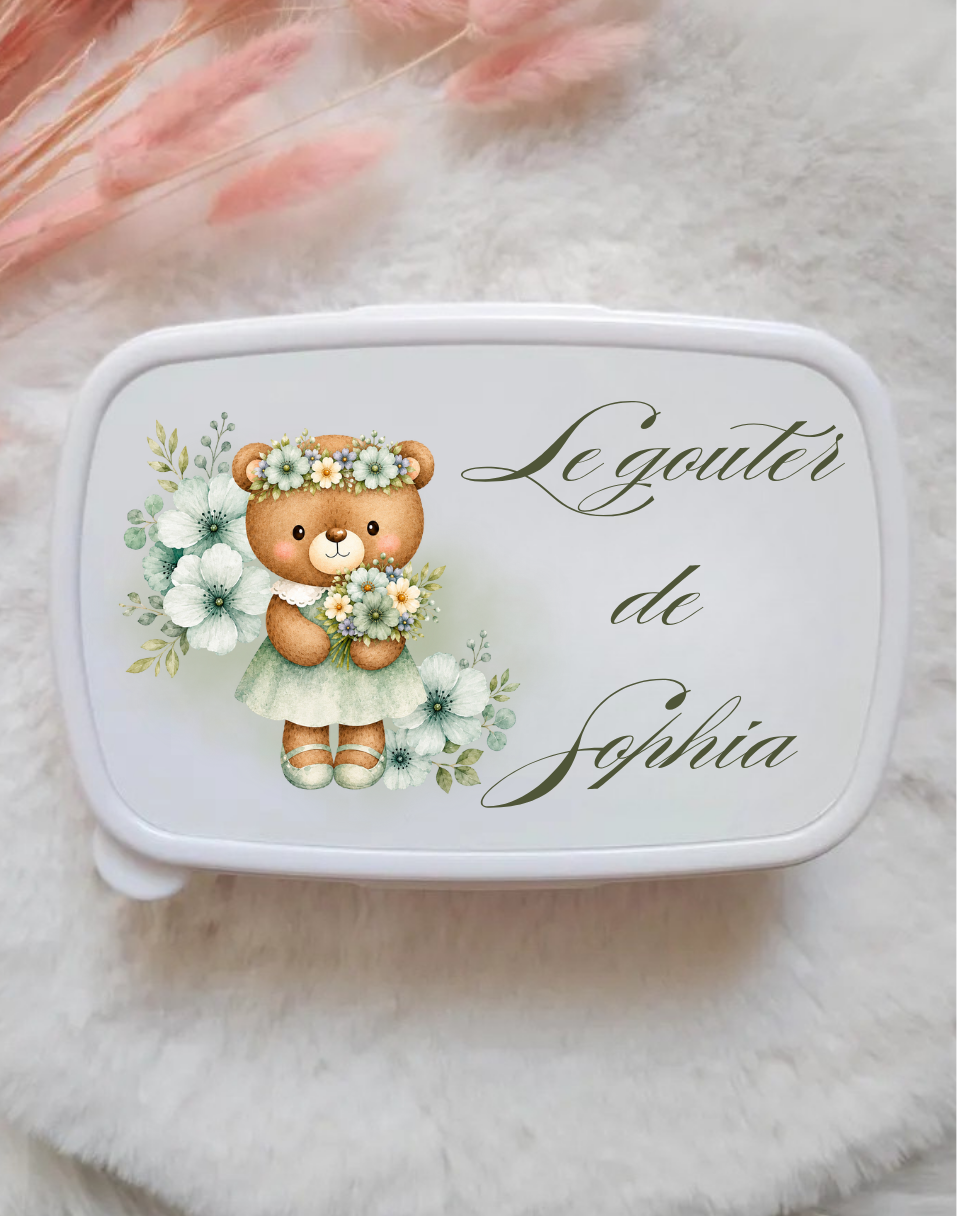 Boîte à goûter – Petit ourson fleuri