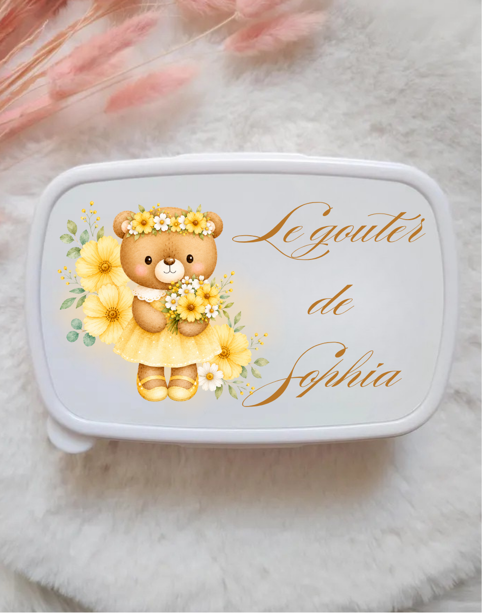 Boîte à goûter – Petit ourson fleuri