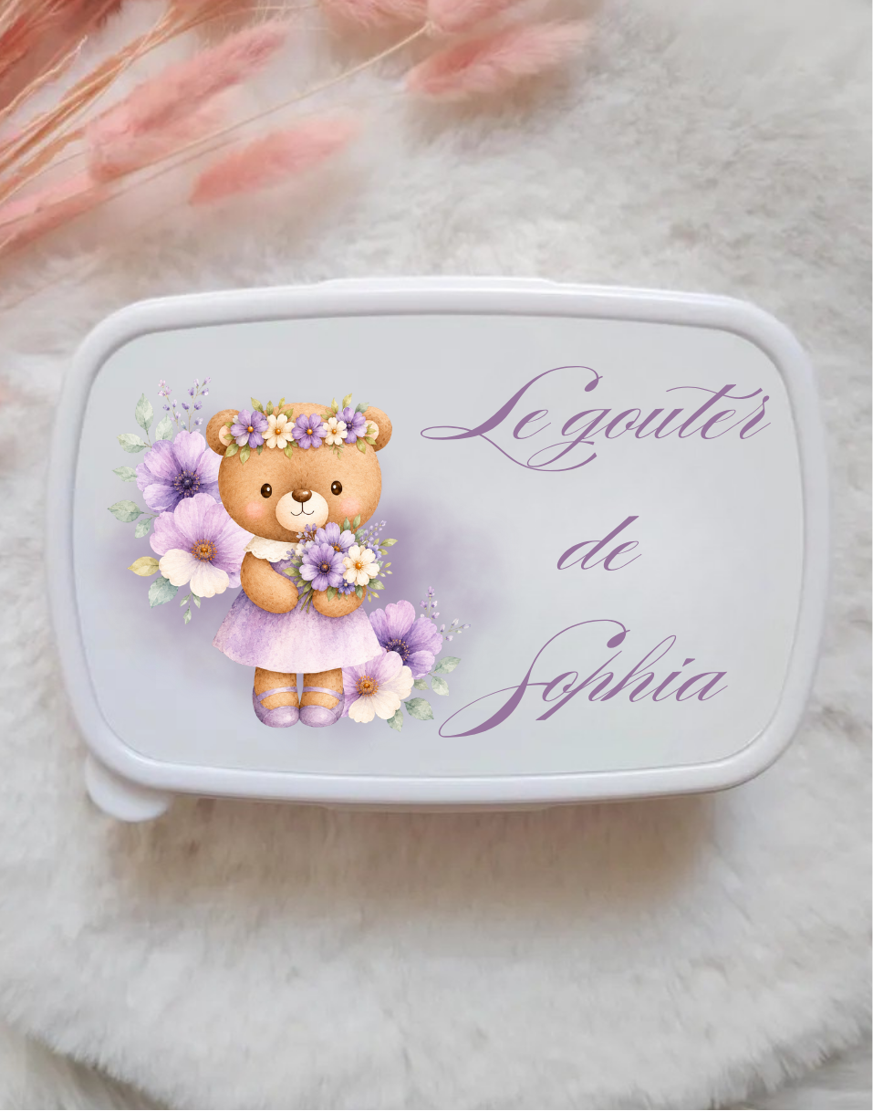 Boîte à goûter – Petit ourson fleuri