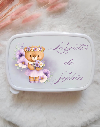 Boîte à goûter – Petit ourson fleuri
