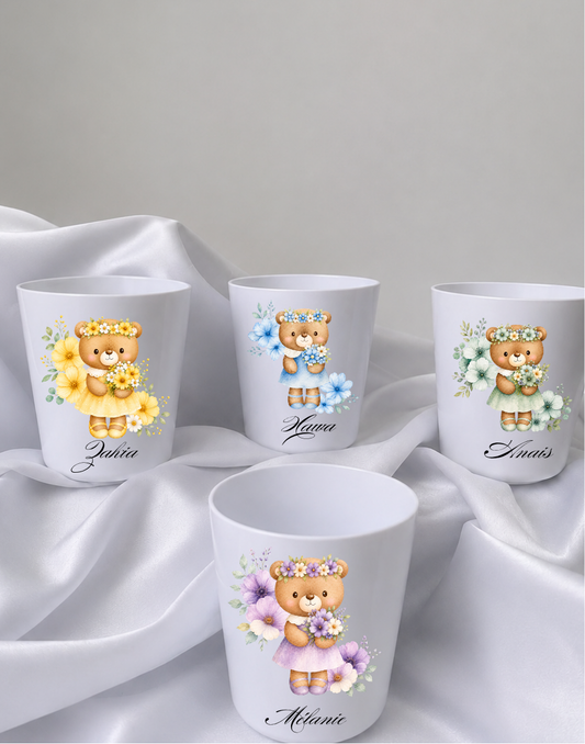 Gobelet – Petit ourson fleuri